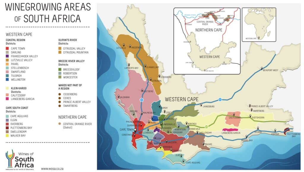 Carte du vignoble d'Afrique du Sud