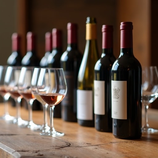 Bouteilles de vin alignées